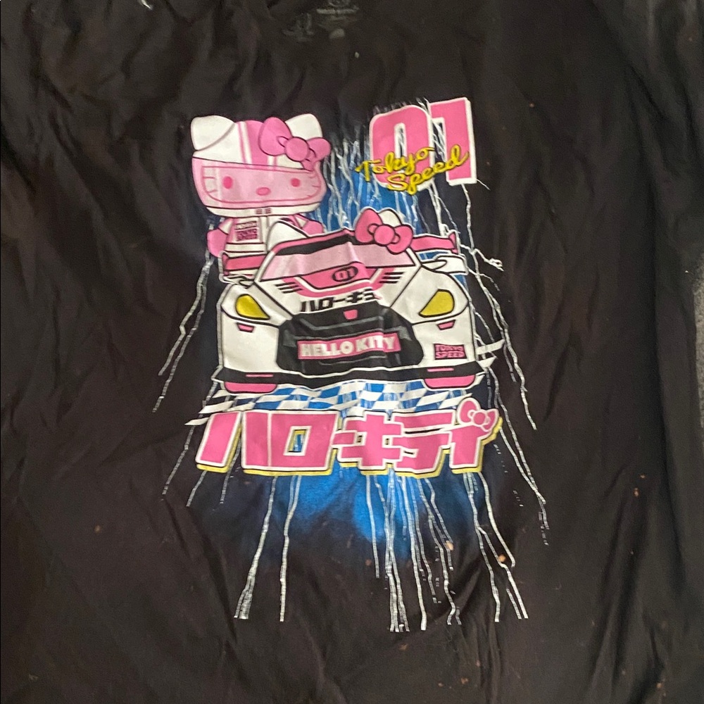 Hello Kitty Black Tee with Pink and Blue Graphics